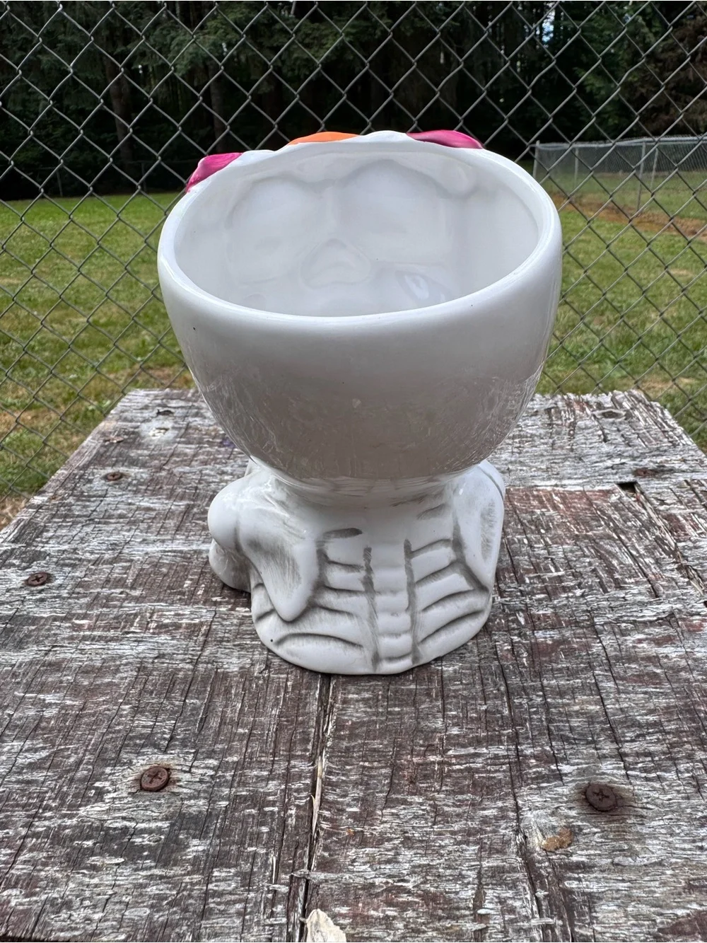 Skeleton with Flower Headband Vase